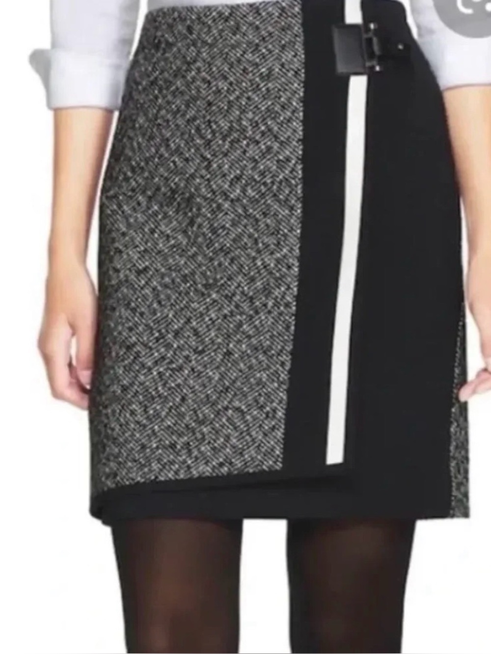 White House Black Market Womens Houndstooth Tweed Career Skirt With Buckle